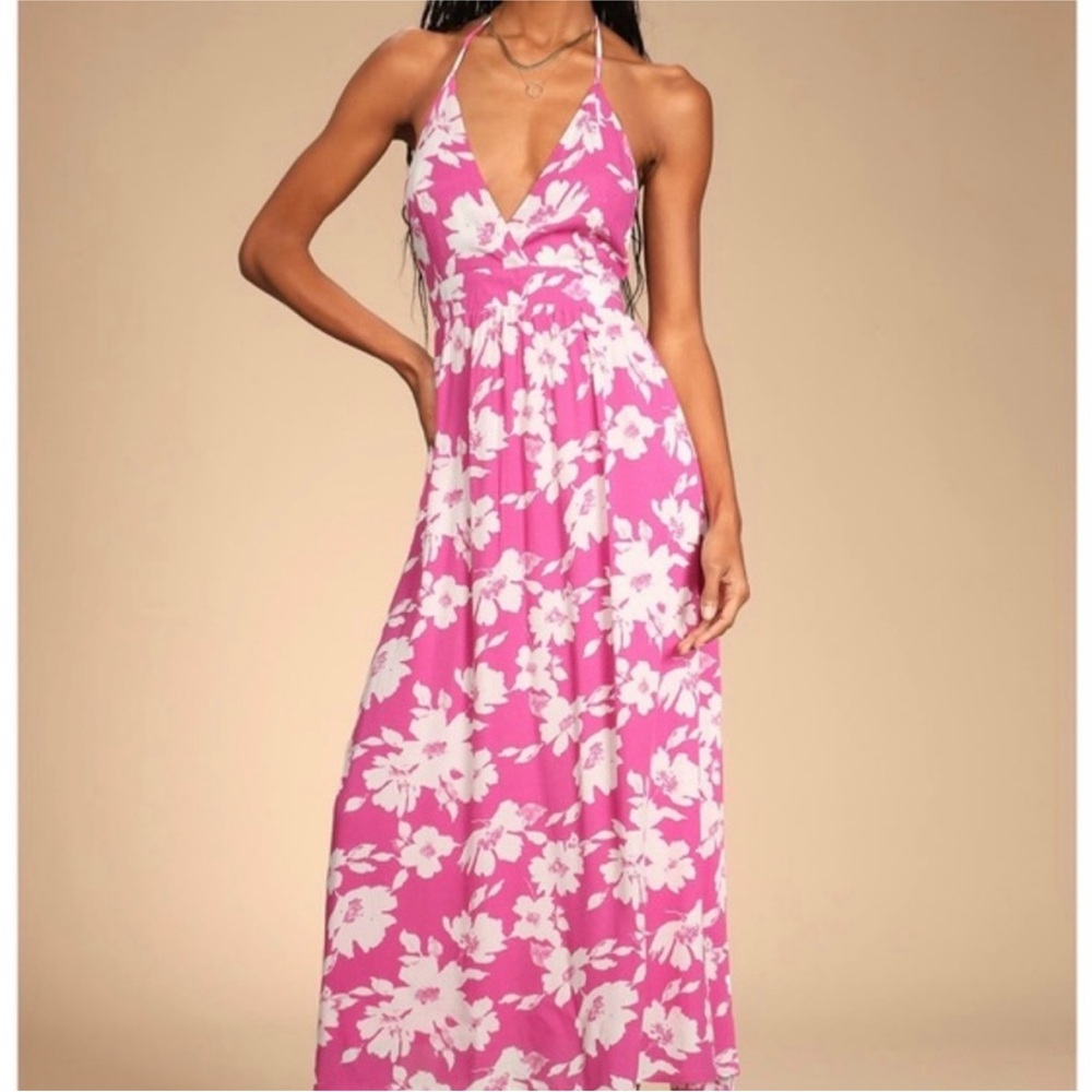 Lulus Floral Pink Halter Maxi Dress